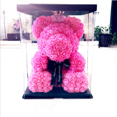 hot sale valentine's day girlfriend anniversary gift flower rose bear 40 cm pink teddy bear with heart