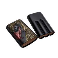 Leather 3 Tube Cigar Holder Travel Black Case Holder Set